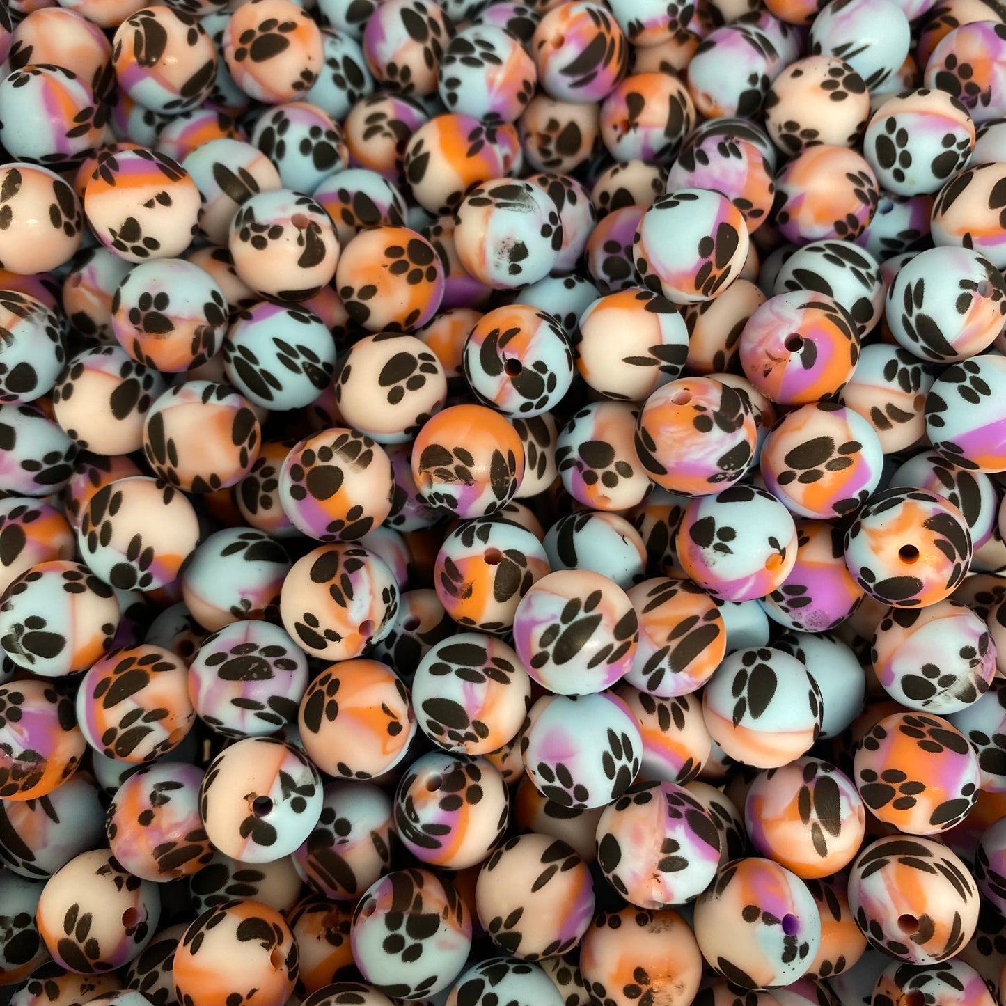 T3 - 15mm “Tye-Dye Paw Print" Silicone Beads