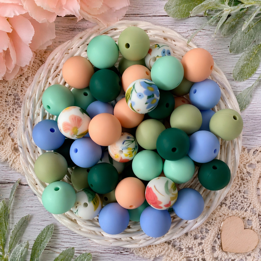 "Botanical Garden" 15mm Silicone 50 Count Bead Pack – Ideal for Beadable Pens & Keychains