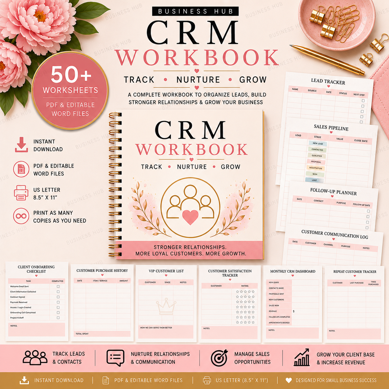 CRM Workbook | Printable Customer Relationship Management Planner