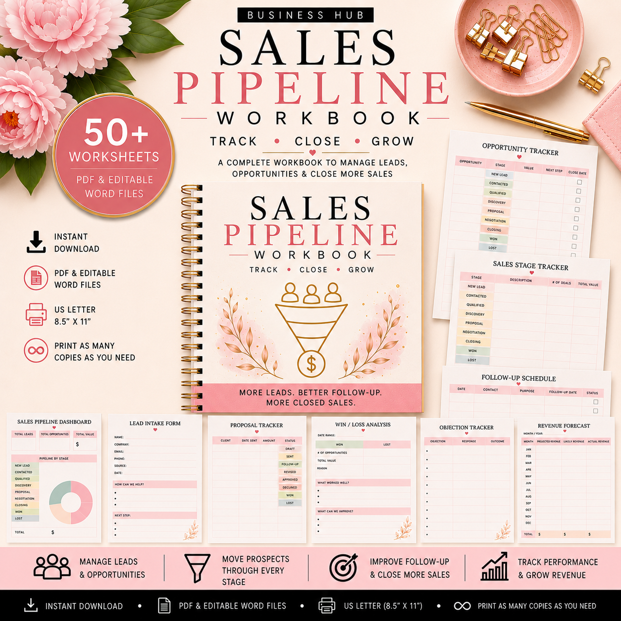 Sales Pipeline Workbook | Printable Lead & Opportunity Tracker