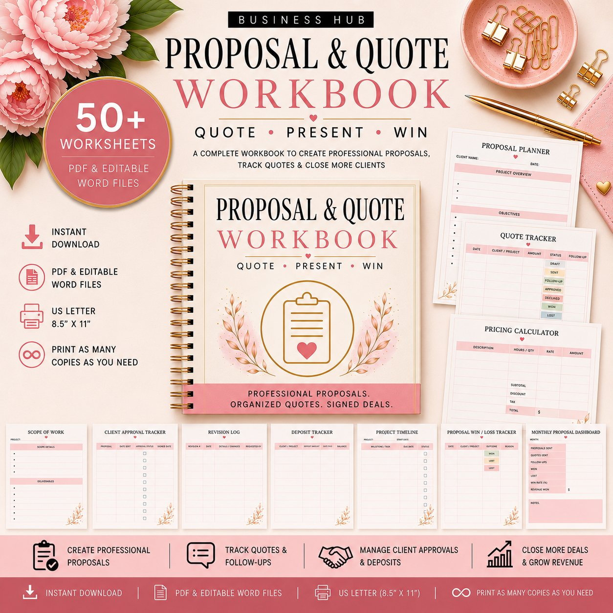Proposal & Quote Workbook | Printable Client Proposal Planner