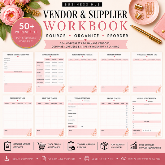 Vendor & Supplier Workbook | Printable Vendor Management Planner