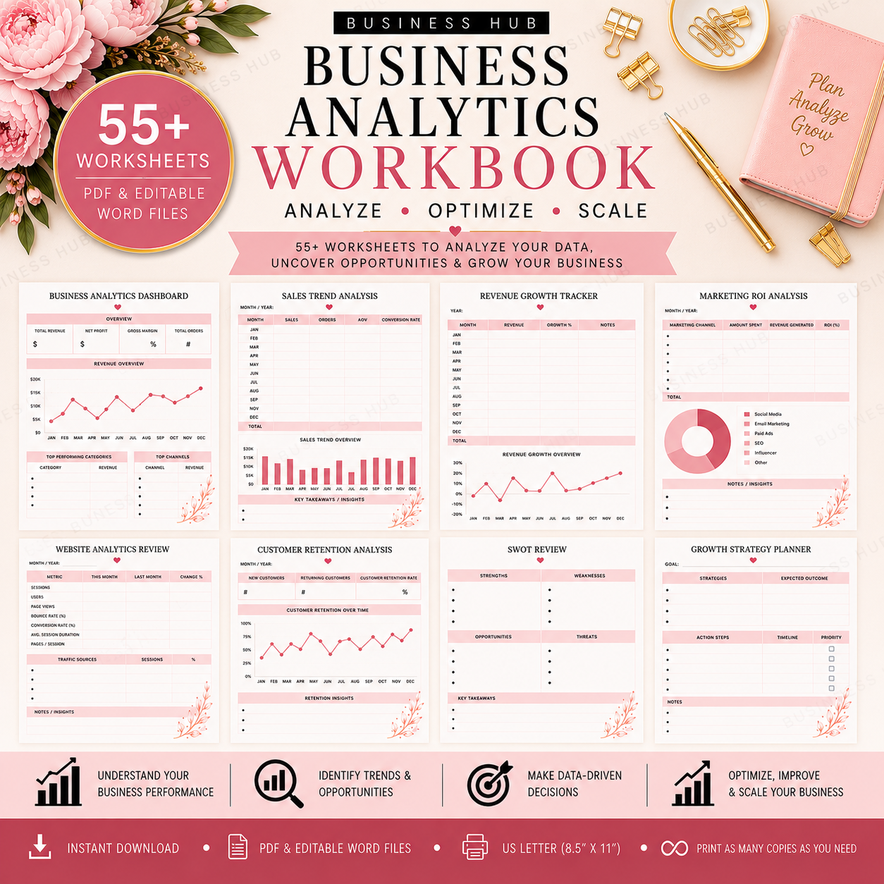 Business Analytics Workbook | Printable Business Performance & Growth Planner