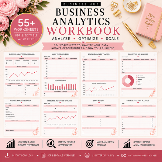 Business Analytics Workbook | Printable Business Performance & Growth Planner