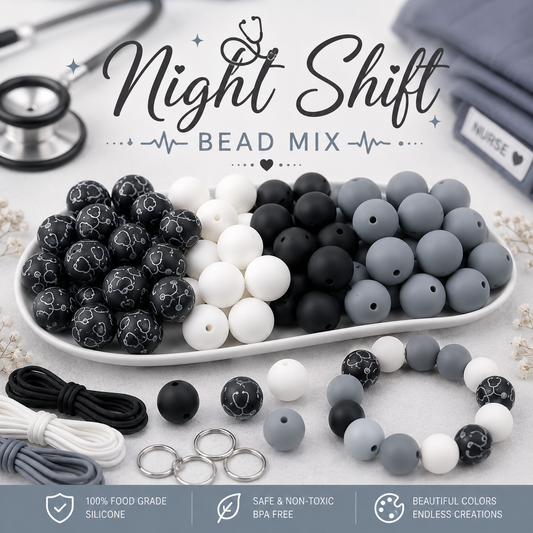 "Night Shift" - 15mm Silicone 50 Count Bead Pack – Ideal for Beadable Pens & Keychains