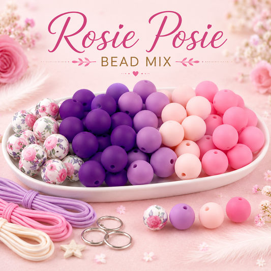 "Rosie Posie" - 15mm Silicone 50 Count Bead Pack – Ideal for Beadable Pens & Keychains