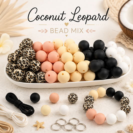 "Coconut Leopard" - 15mm Silicone 50 Count Bead Pack – Ideal for Beadable Pens & Keychains