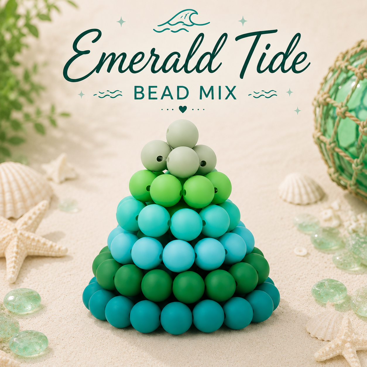 "Emerald Tide" - 15mm Silicone 60 Count Bead Pack – Ideal for Beadable Pens & Keychains