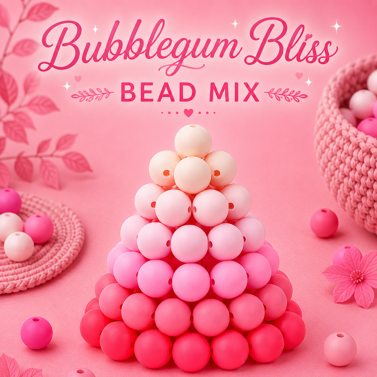 "Bubblegum Bliss" -  15mm Silicone 60 Count Bead Pack – Ideal for Beadable Pens & Keychains