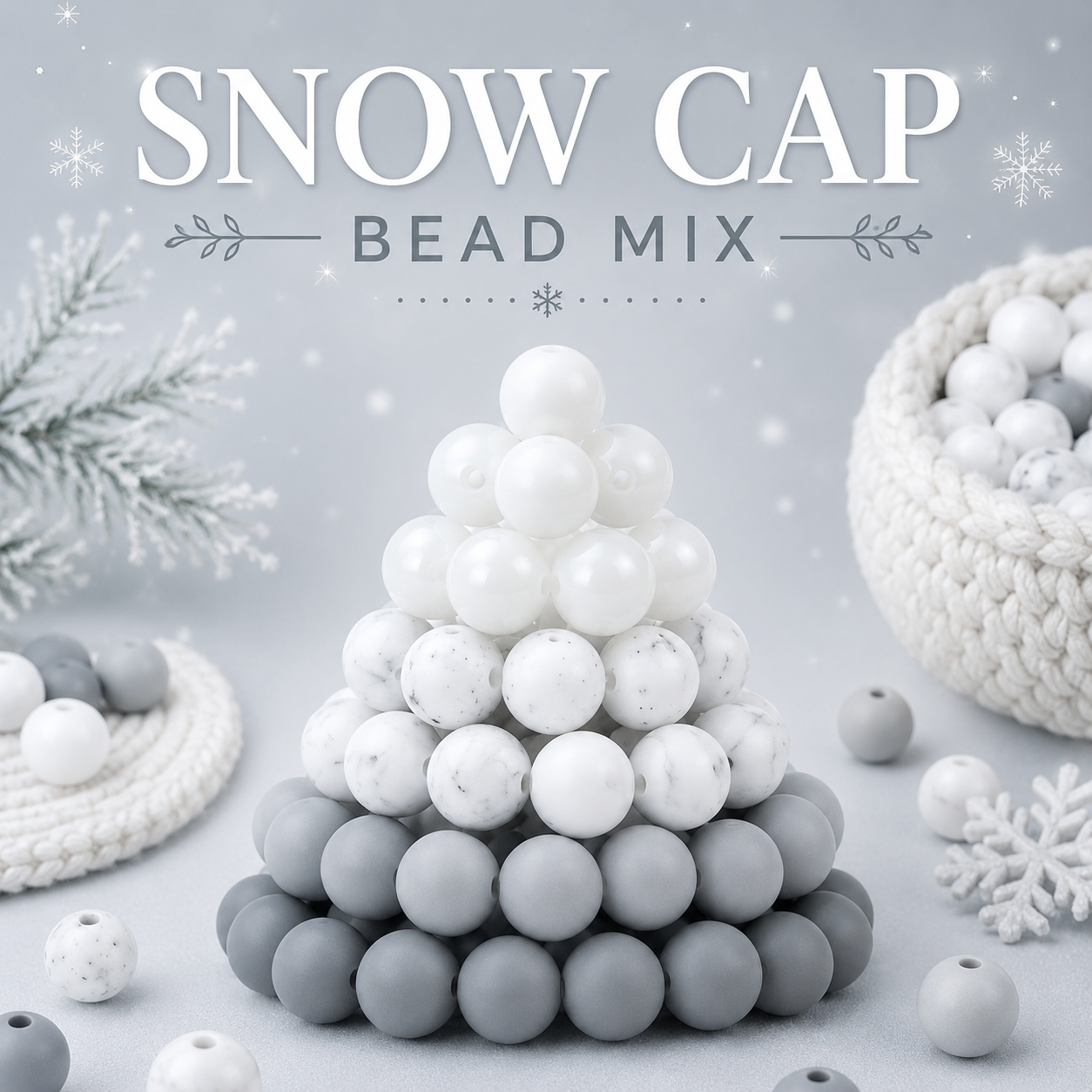 "Snow Cap" - 15mm Silicone 60 Count Bead Pack – Ideal for Beadable Pens & Keychains