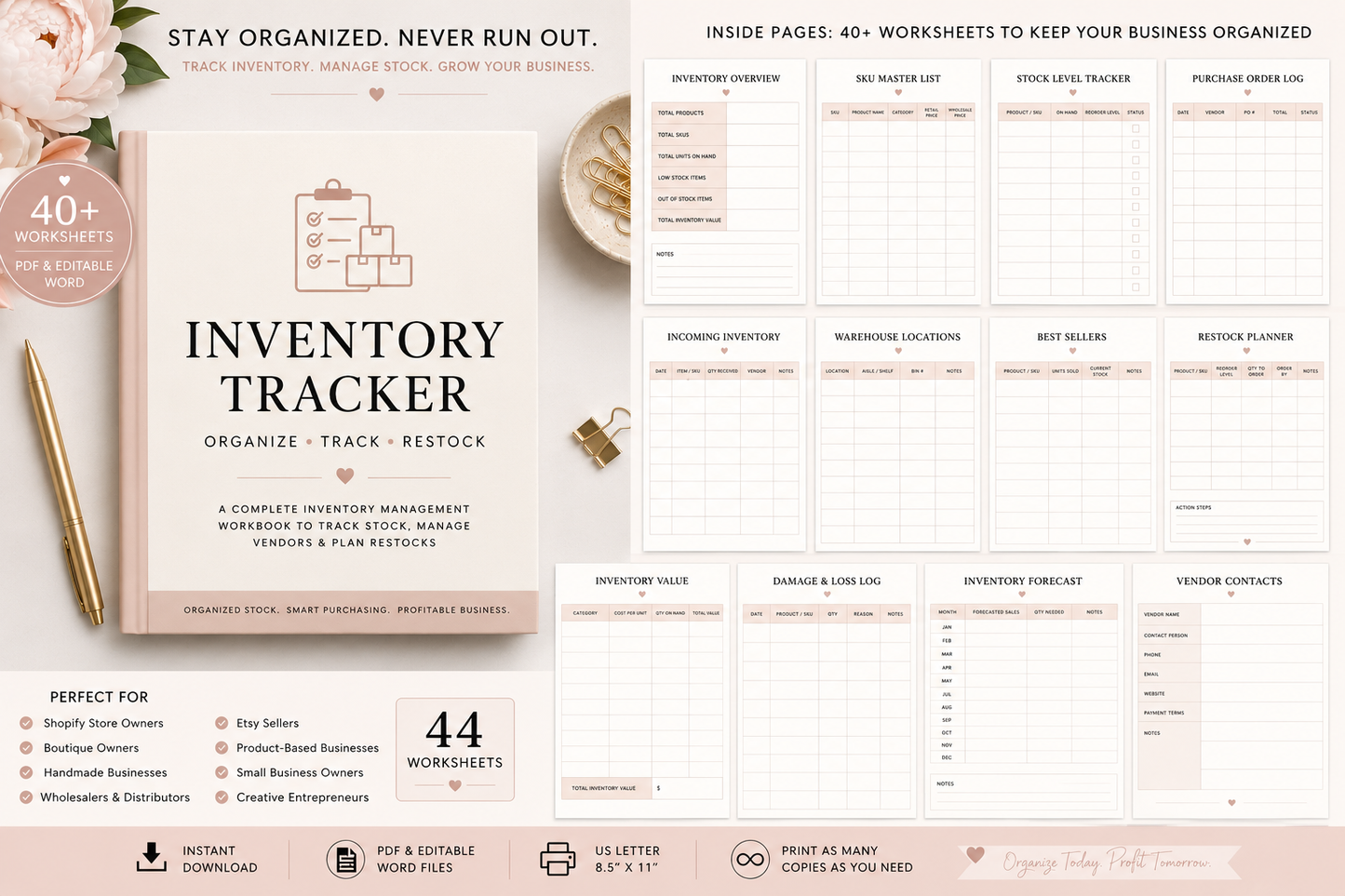 Inventory Tracker | Printable Inventory Management Workbook