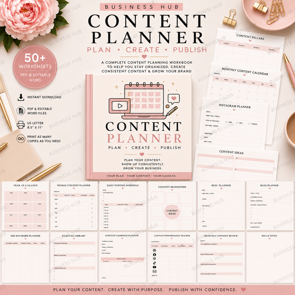 Content Planner | Printable Social Media & Content Workbook