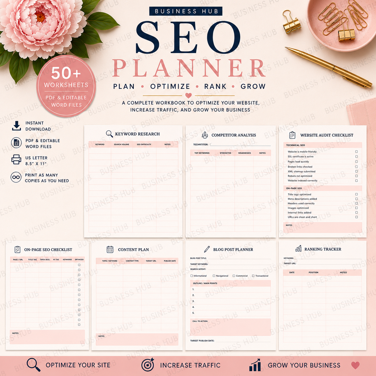 SEO Planner | Printable  Workbook