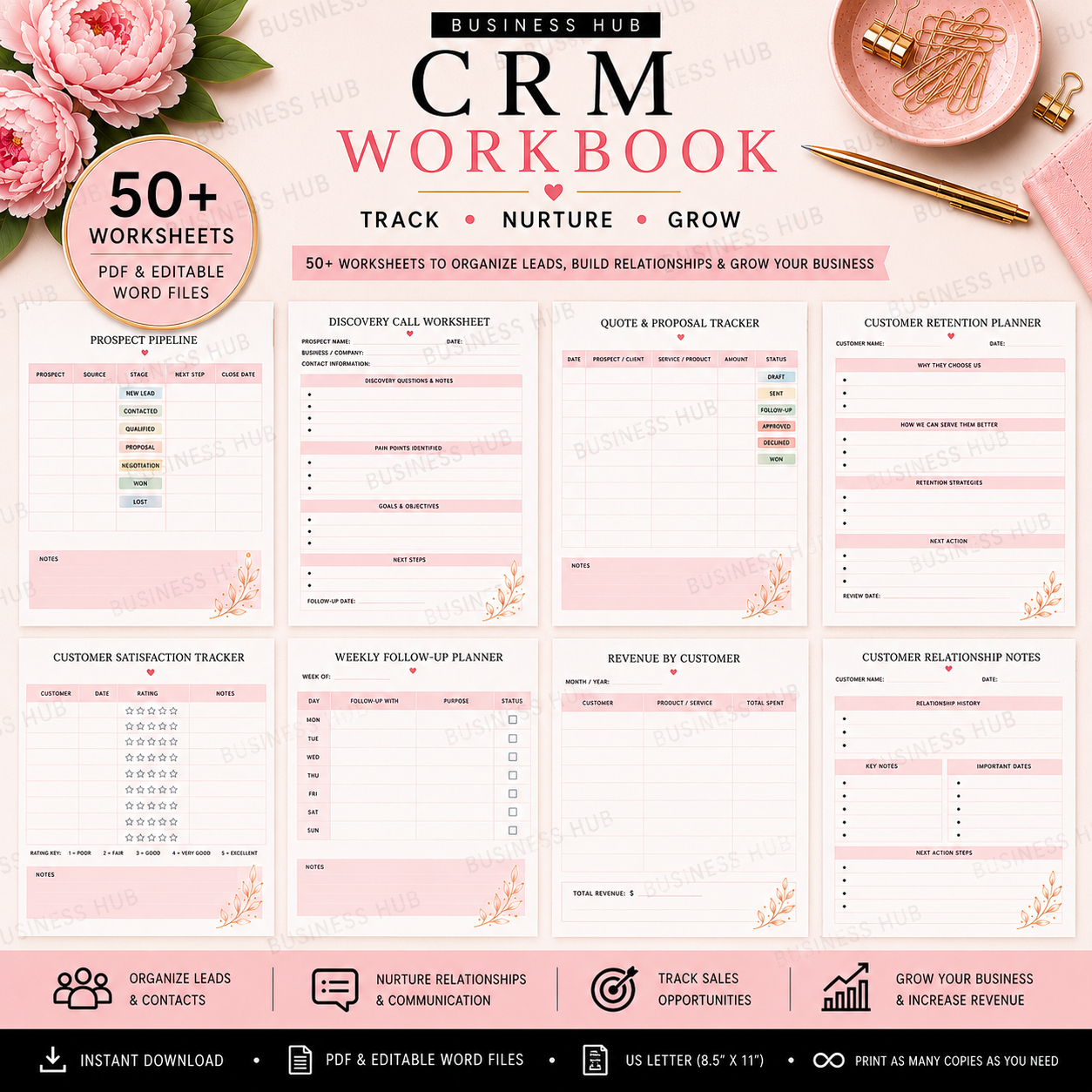 CRM Workbook | Printable Customer Relationship Management Planner