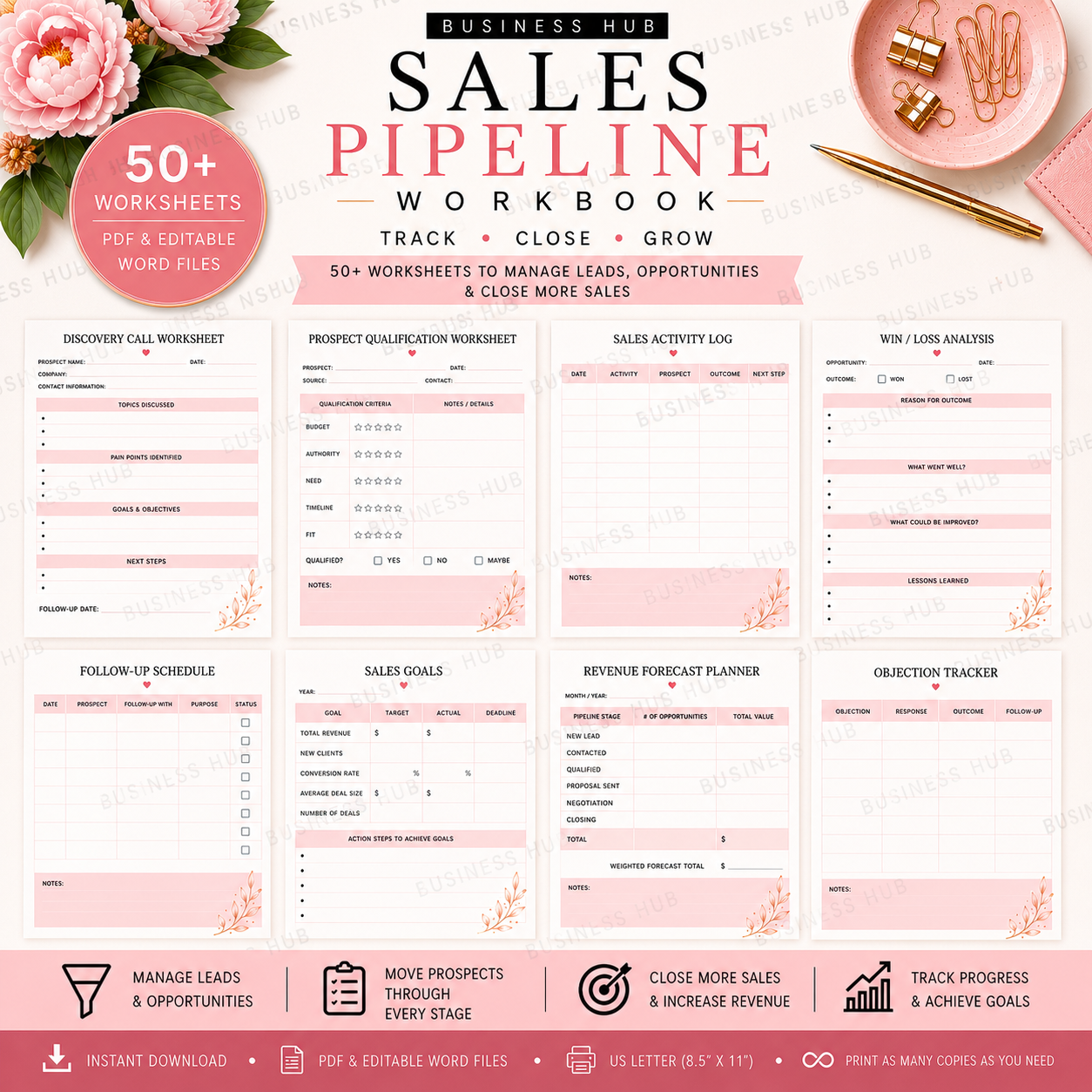Sales Pipeline Workbook | Printable Lead & Opportunity Tracker