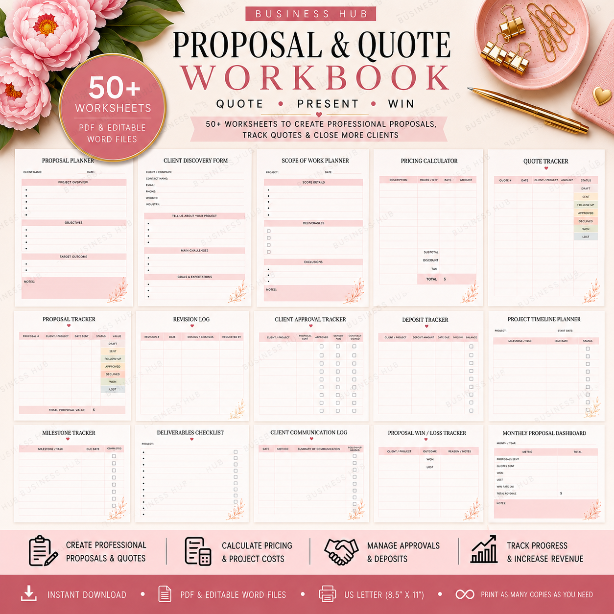 Proposal & Quote Workbook | Printable Client Proposal Planner