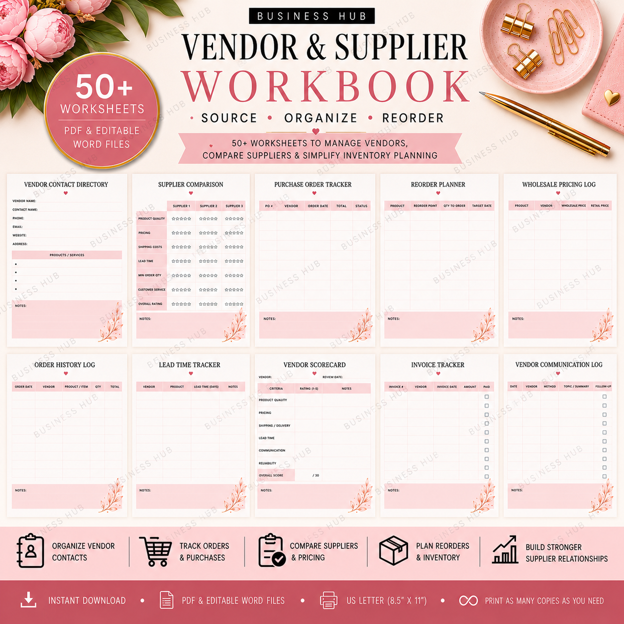 Vendor & Supplier Workbook | Printable Vendor Management Planner
