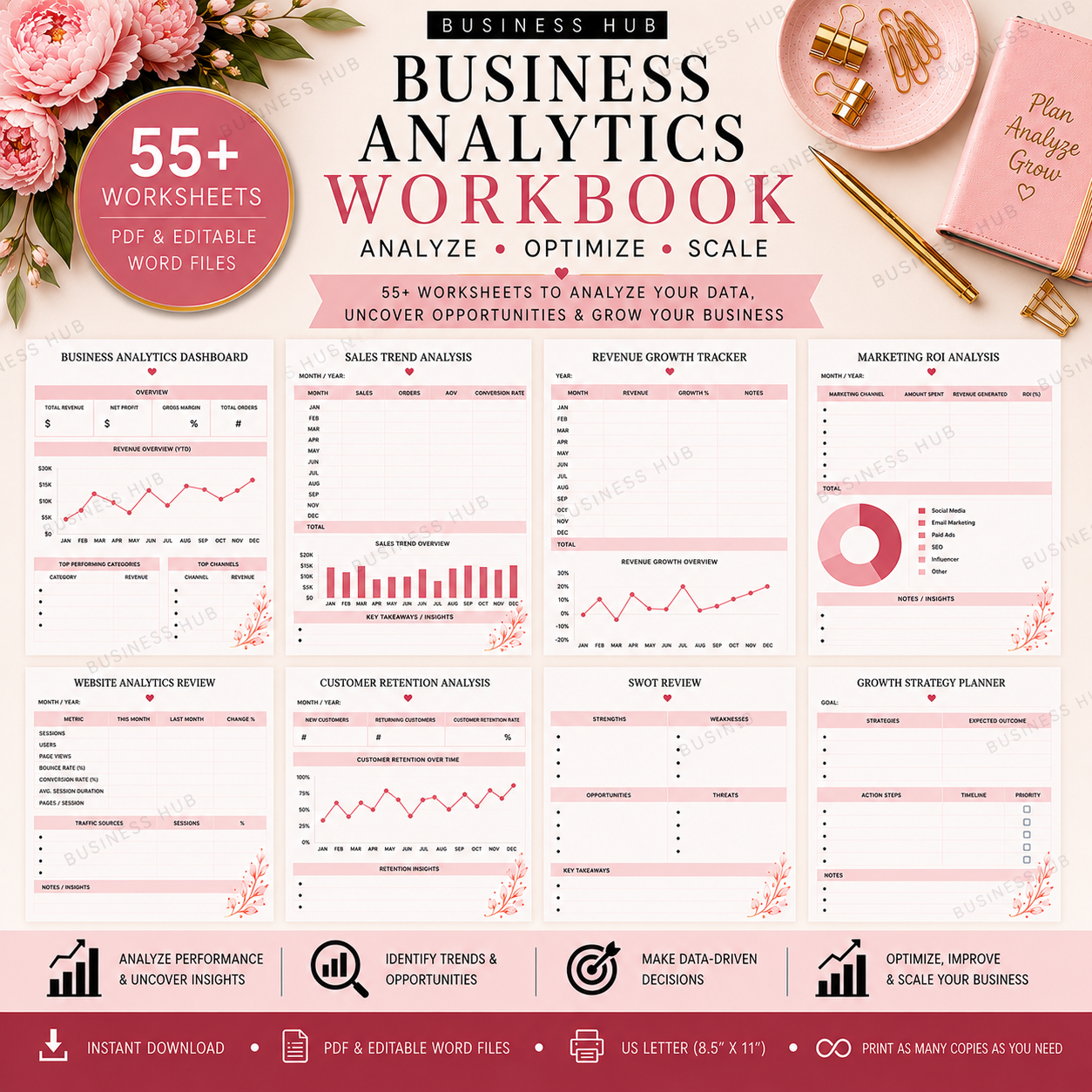 Business Analytics Workbook | Printable Business Performance & Growth Planner