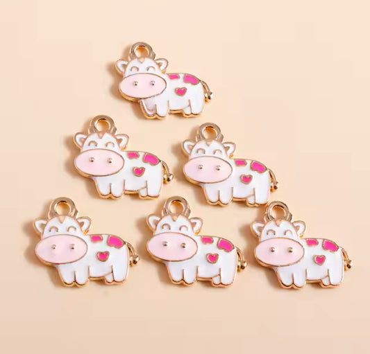 Q-A80- White & Pink Cow Small Alloy Charm (1 Count)