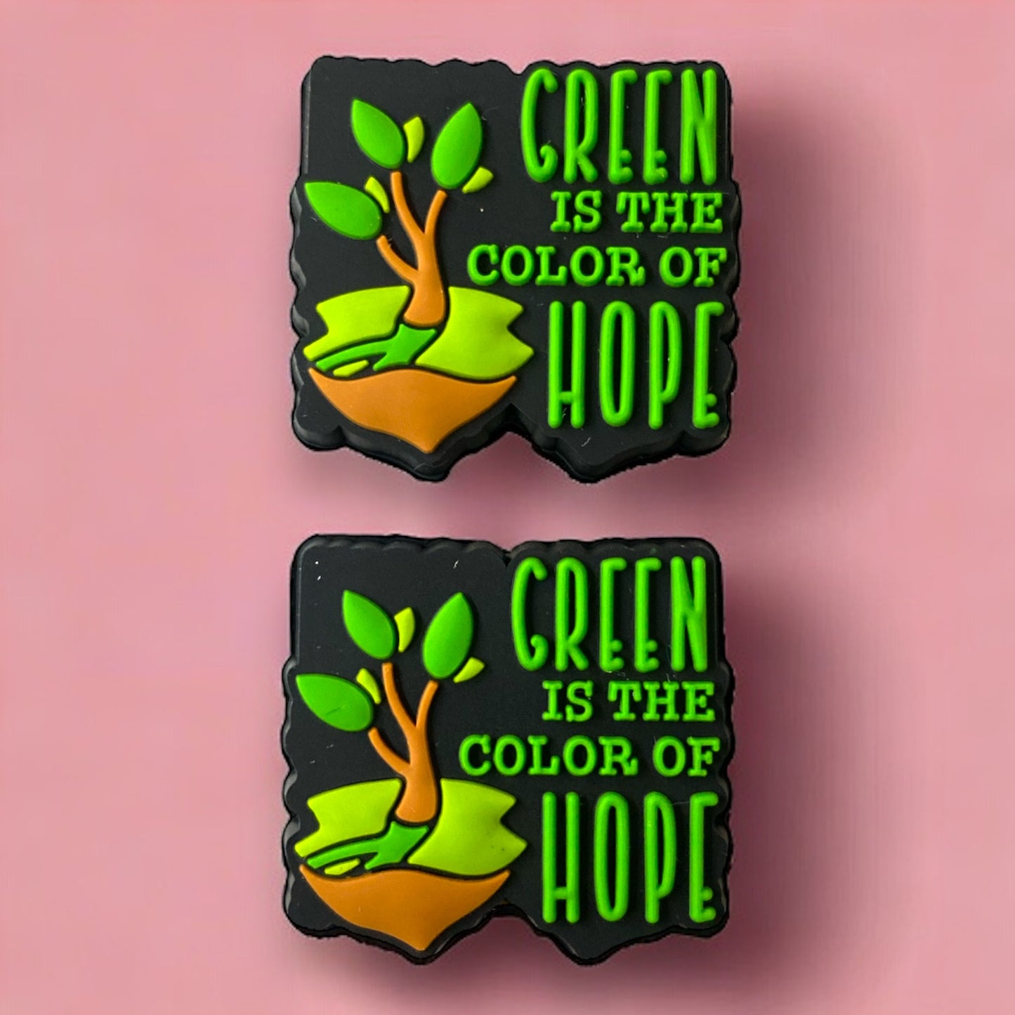 h948 -  “Green Is The Color Of Hope" Silicone Focal Bead (1 Count)