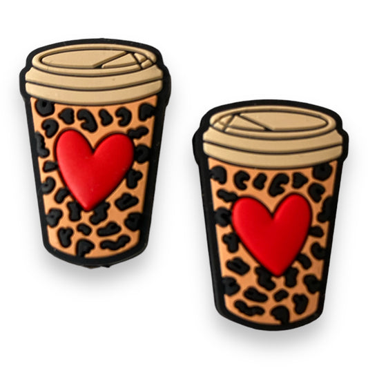 X159  - "Red Heart Coffee" Silicone (1 Count) Focal Bead