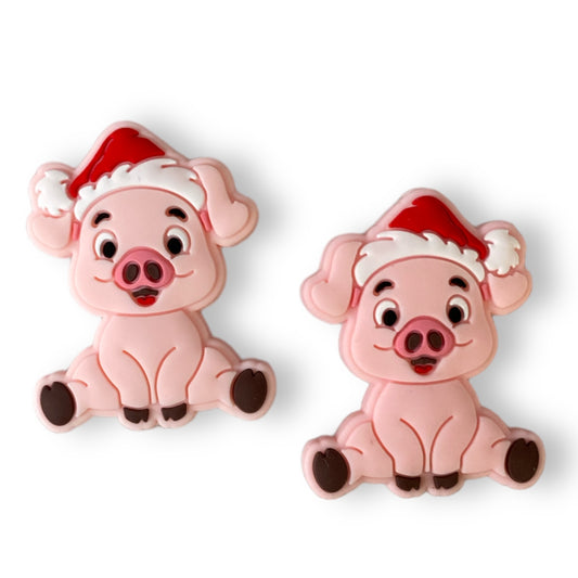 X245-  “Christmas Oink” Silicone (1 Count) Focal Bead