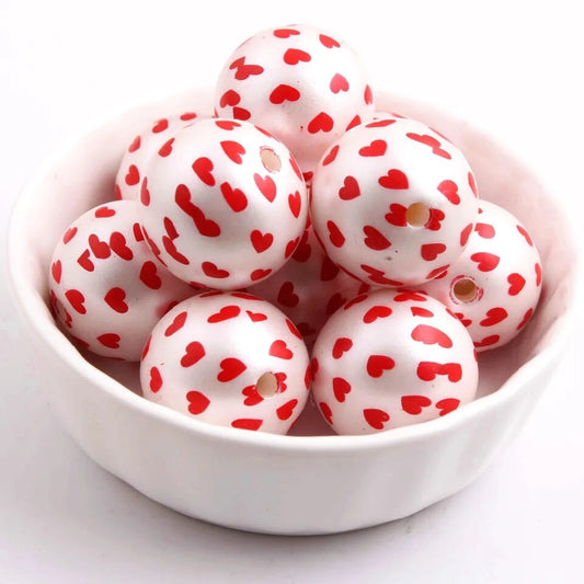 W373- 20mm Red Hearts Matte Pearl Acrylic  Beads (1 Count)