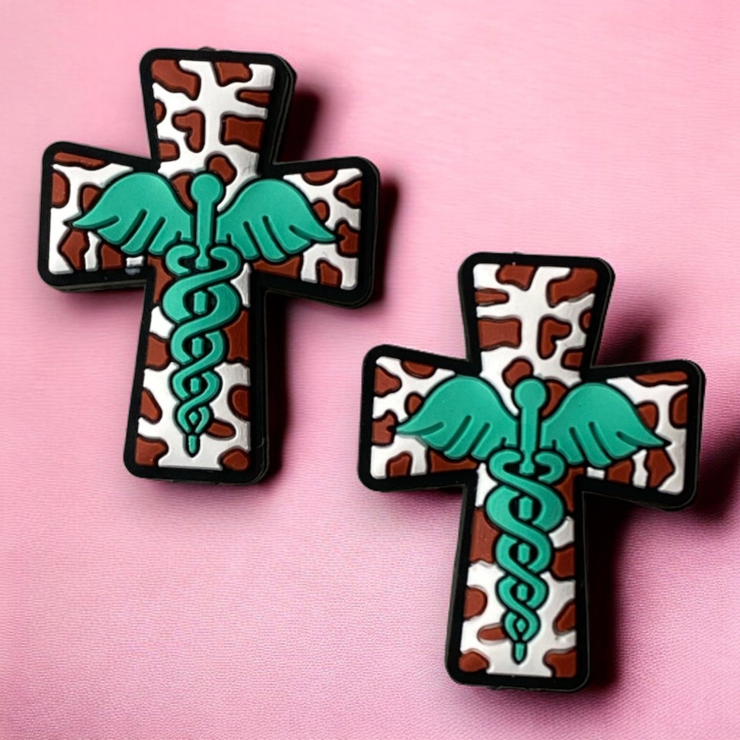 T155 -  “Turquoise- Medical Cross" Silicone Focal Bead (1 Count)