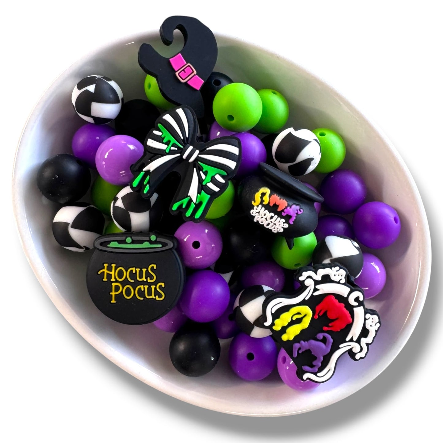 "Witch Please + Focals" Silicone 15mm Bead Lot (55 Count) – Ideal for Beadable Pens & Keychains