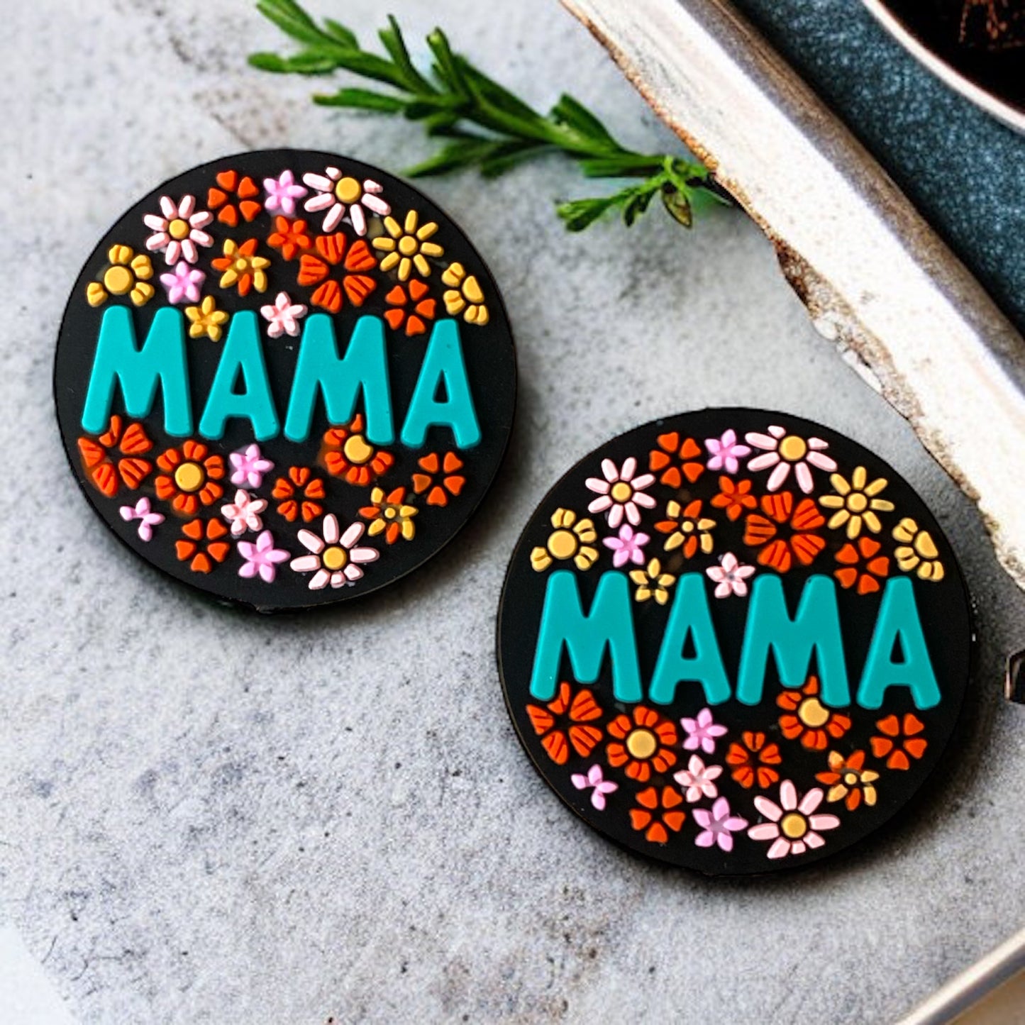 e656 -  “Mama (Black Floral)" Silicone Focal Bead (1 Count)