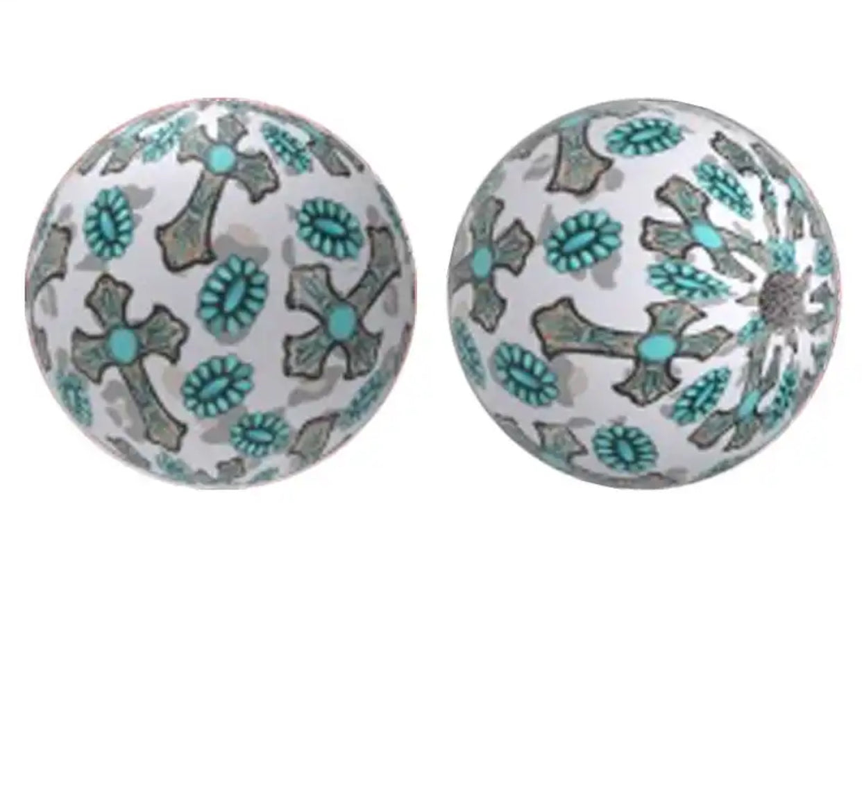 T334- 15mm “Turquoise Cross” Pattern Silicone Beads