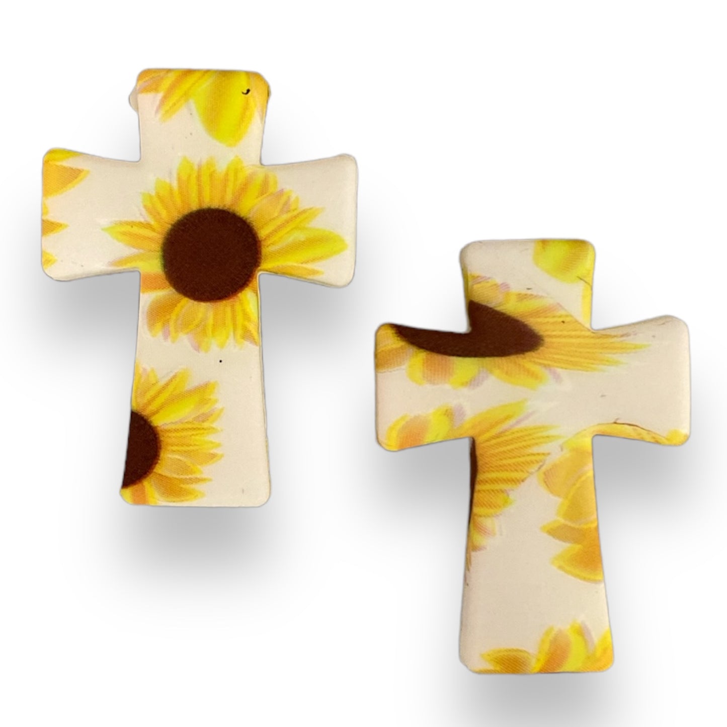 e615 -  "Sunflower (white) Cross" Silicone Focal Bead (1 Count)