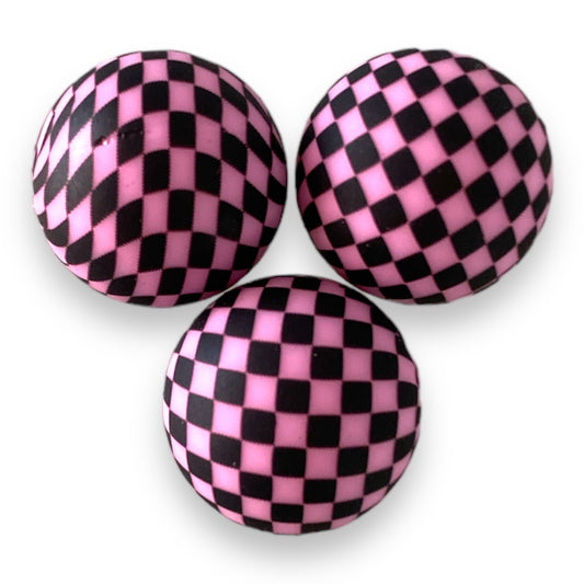 T42 - 15mm “Pink- Checkered” Silicone Beads