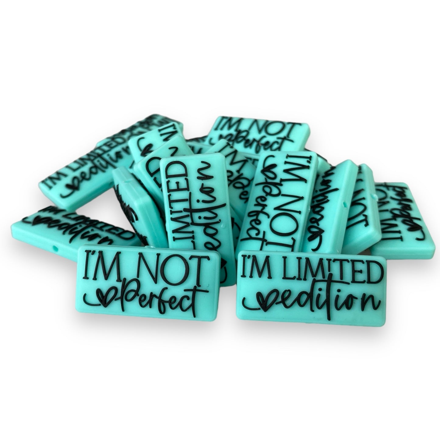 e563 - "I’m Not Perfect / I’m Limited Edition" Two Sided  Exclusive"  Focal (1 Count) Bead Silicone