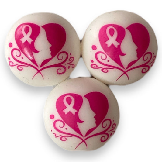 T312 - 15mm Breast Cancer Heart Silicone Beads