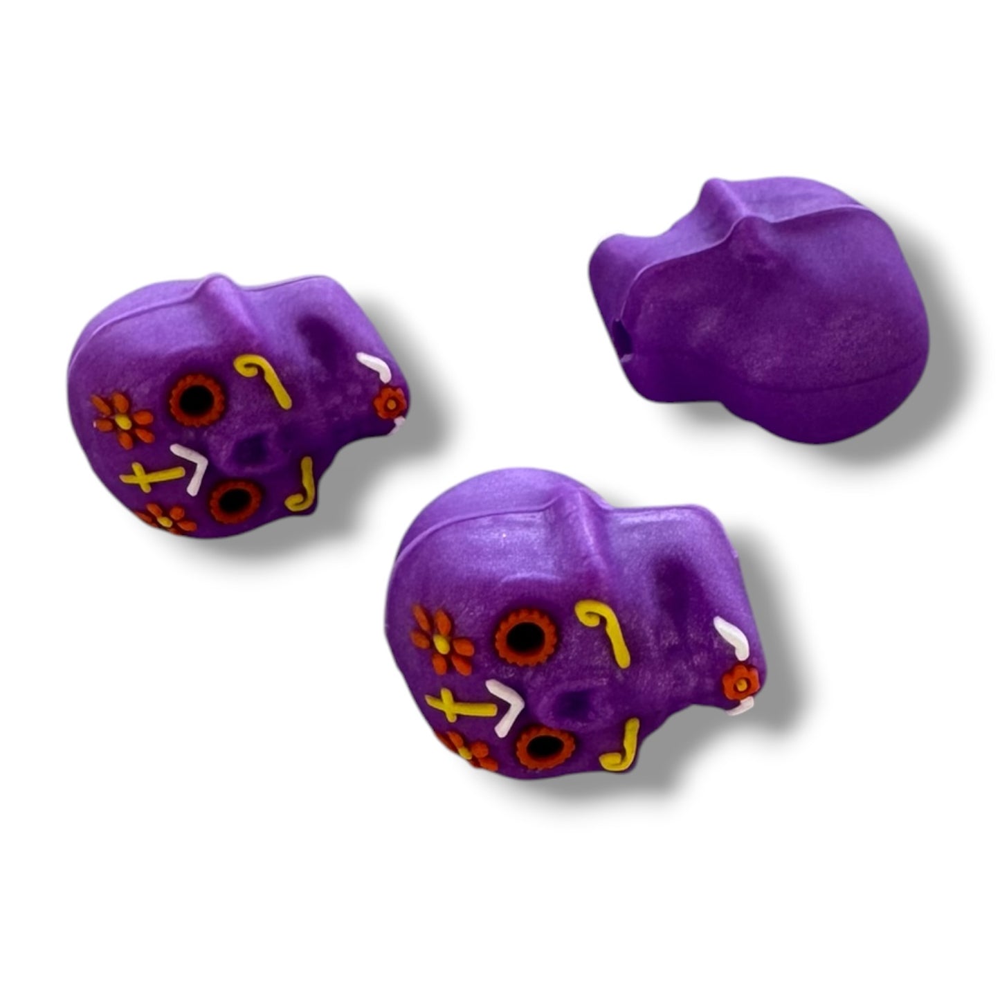 h1051- "Purple Sugarskull 3D" Silicone Focal Bead for DIY Crafts (1 Count)