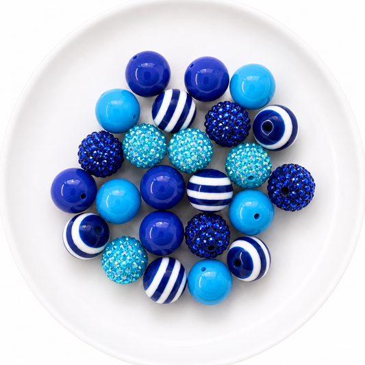 Blue 20mm Acrylic Bubblegum Bead Mix | Wholesale Bulk Beads | 30 Count