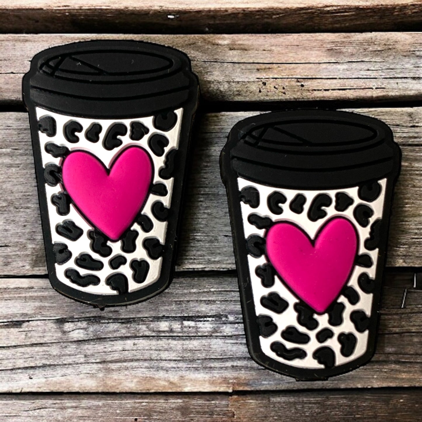 X172 - "Pink Heart Coffee" Silicone (1 Count) Focal Bead