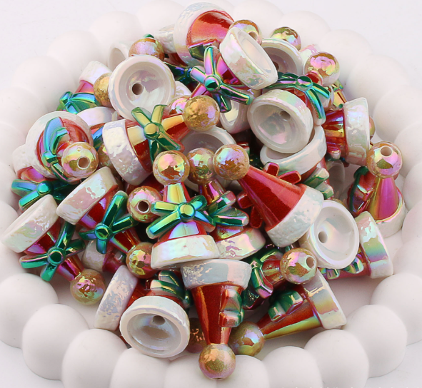 T171- Acrylic 3D Opal Bow Santa Hat Accent Bead (1 Count)