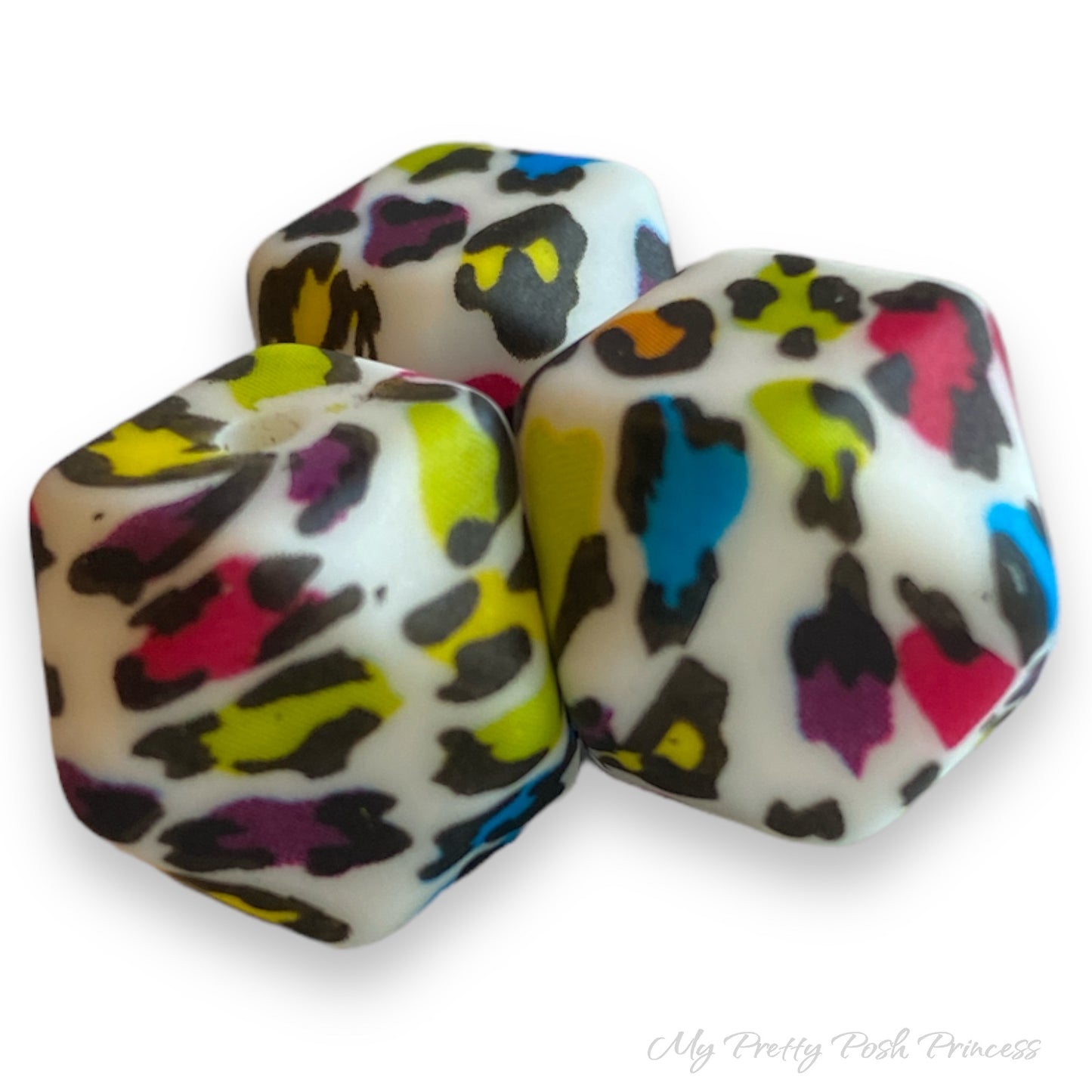 A-6015- 14mm "Colorful Leopard" Hexagon Silicone Beads