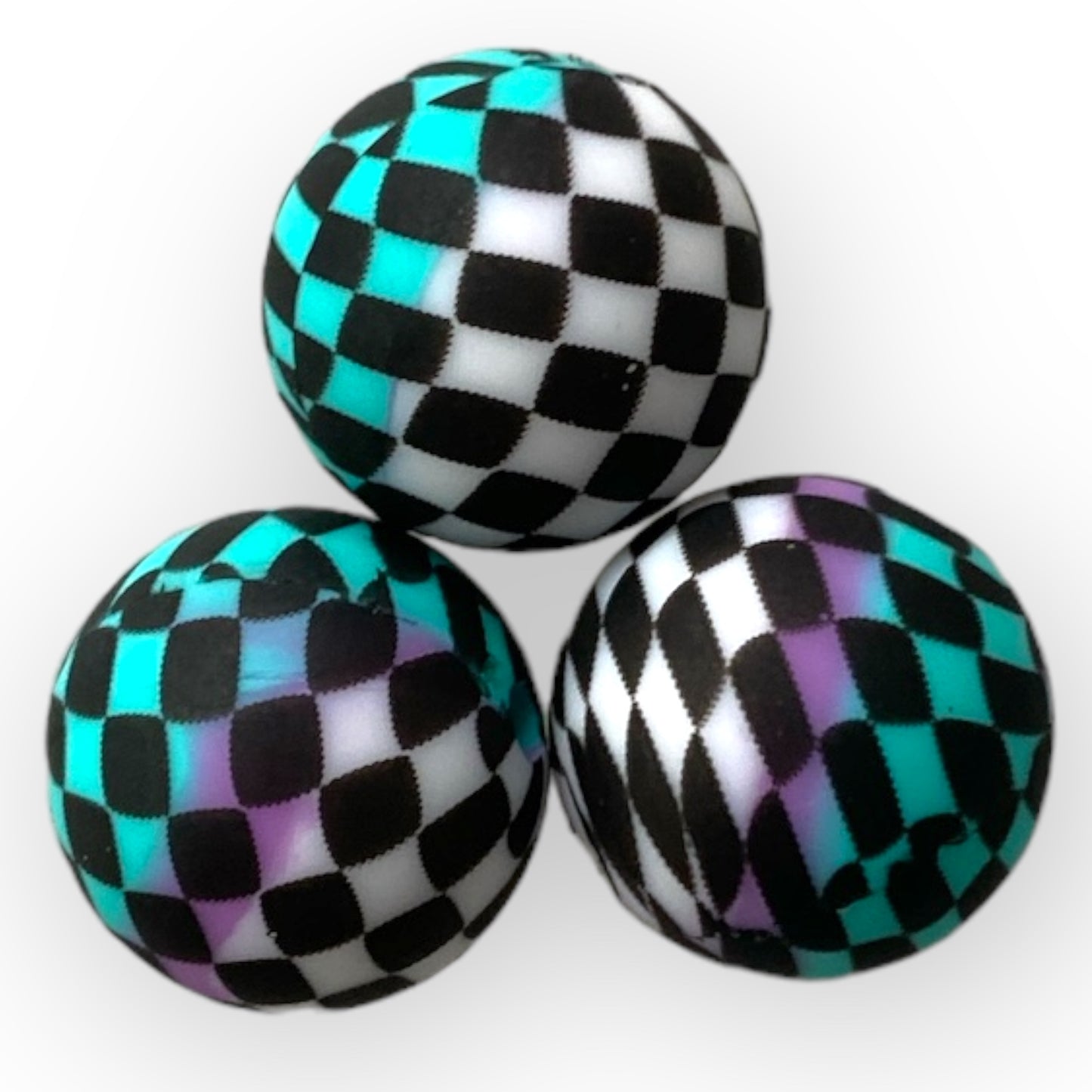 T10 - 15mm  “Multi-Colored Checkered” Silicone Beads