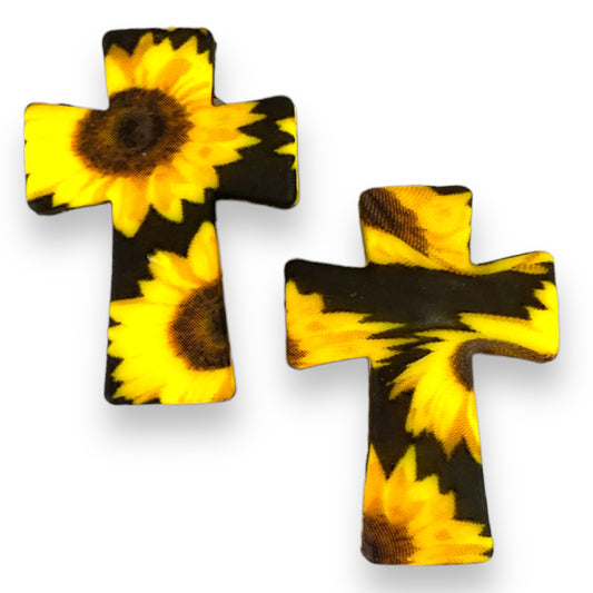 e600 -  "Black Sunflower Cross" Silicone Focal Bead (1 Count)