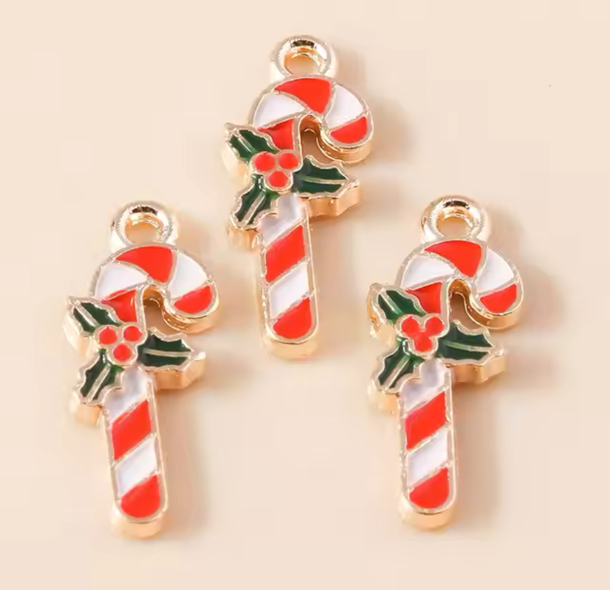 Q-A188- "Candy Cane" Small Alloy Charm (1 Count)