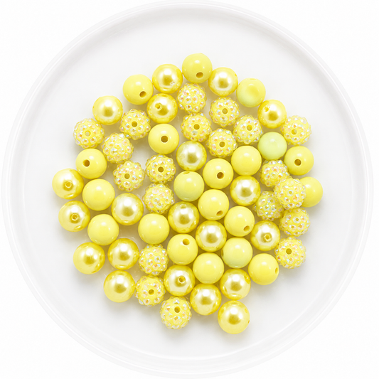 Yellow 12mm Acrylic Bubblegum Bead Mix | Wholesale Bulk Beads | 60 Count