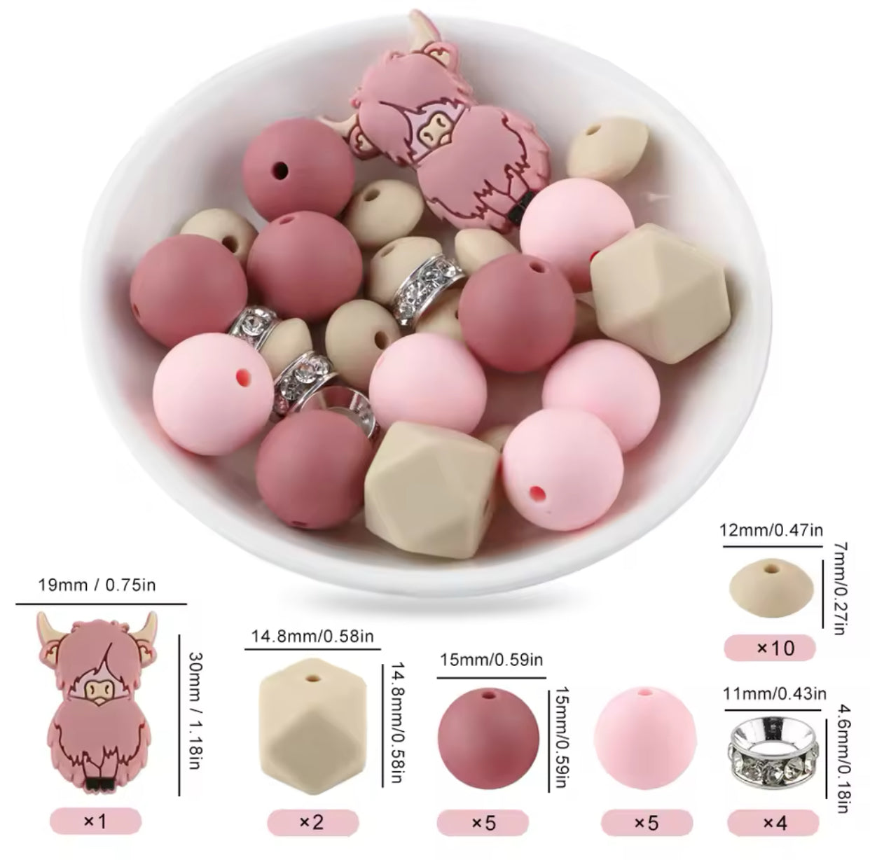 CK- 247 - "Pink Cow"  Silicone Bead Bling Kit