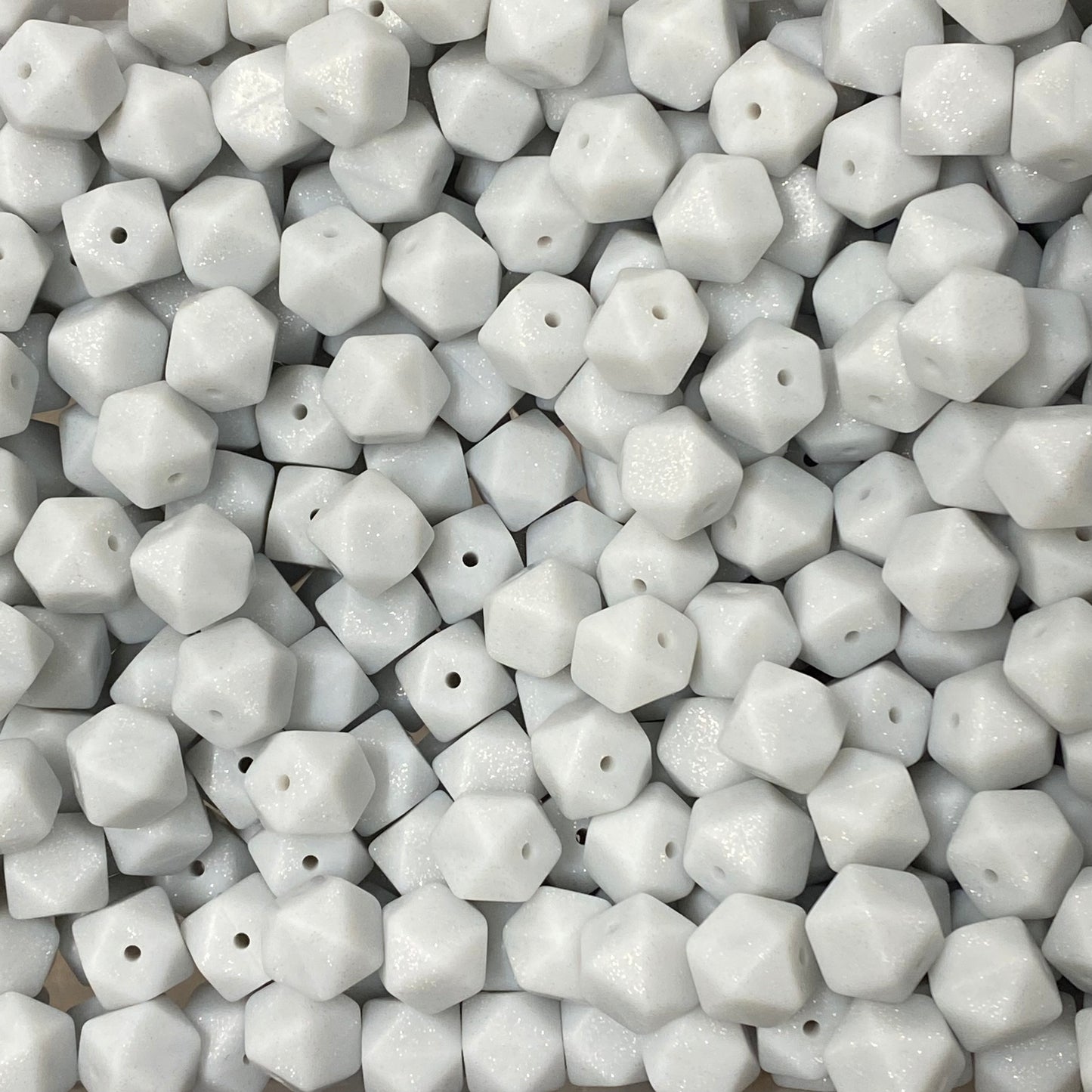 T253- 14mm White Glitter Hexagon Silicone Beads