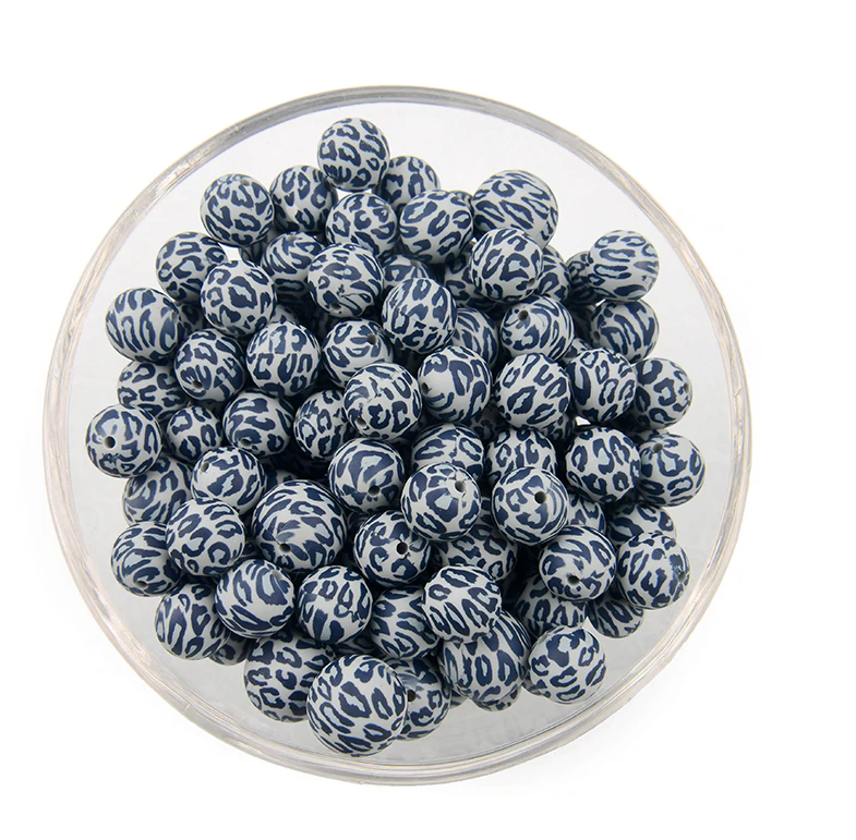 A-6013- 15mm "Gray Leopard" Silicone Beads