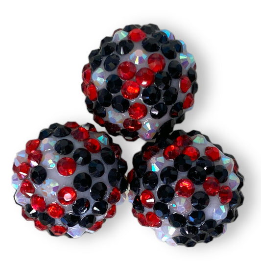 #1279 - R211- 20mm Red/Black/White Confetti AB Rhinestone  Beads  (10 Count)l