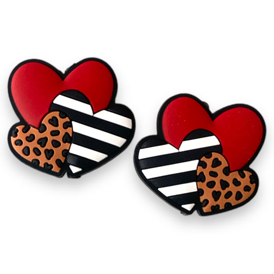 h845 -  Red Cheetah Hearts  Silicone Focal Bead (1 Count)