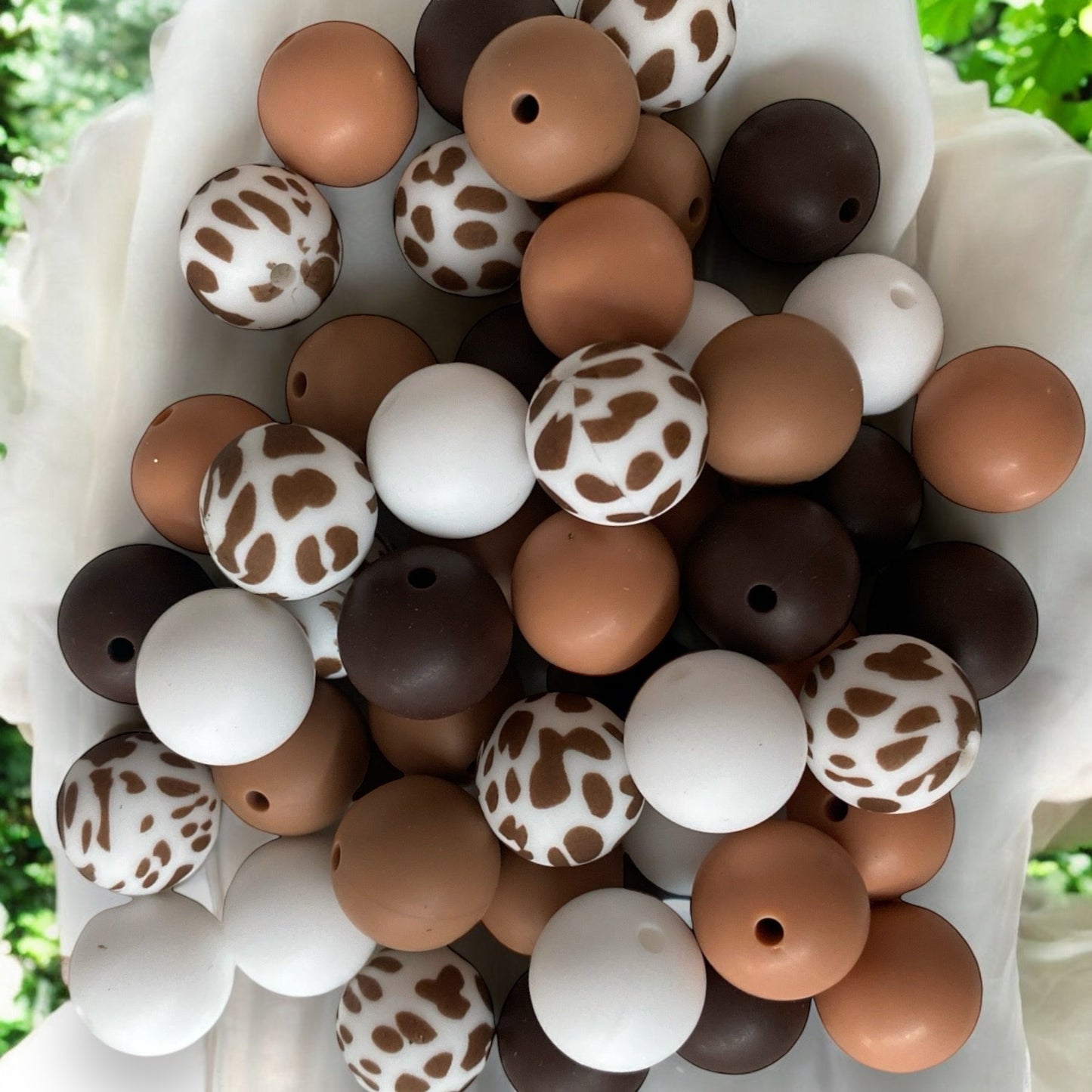 CK- 206 -  15mm 50 Count Brown Cow Mixed Pack Silicone Beads